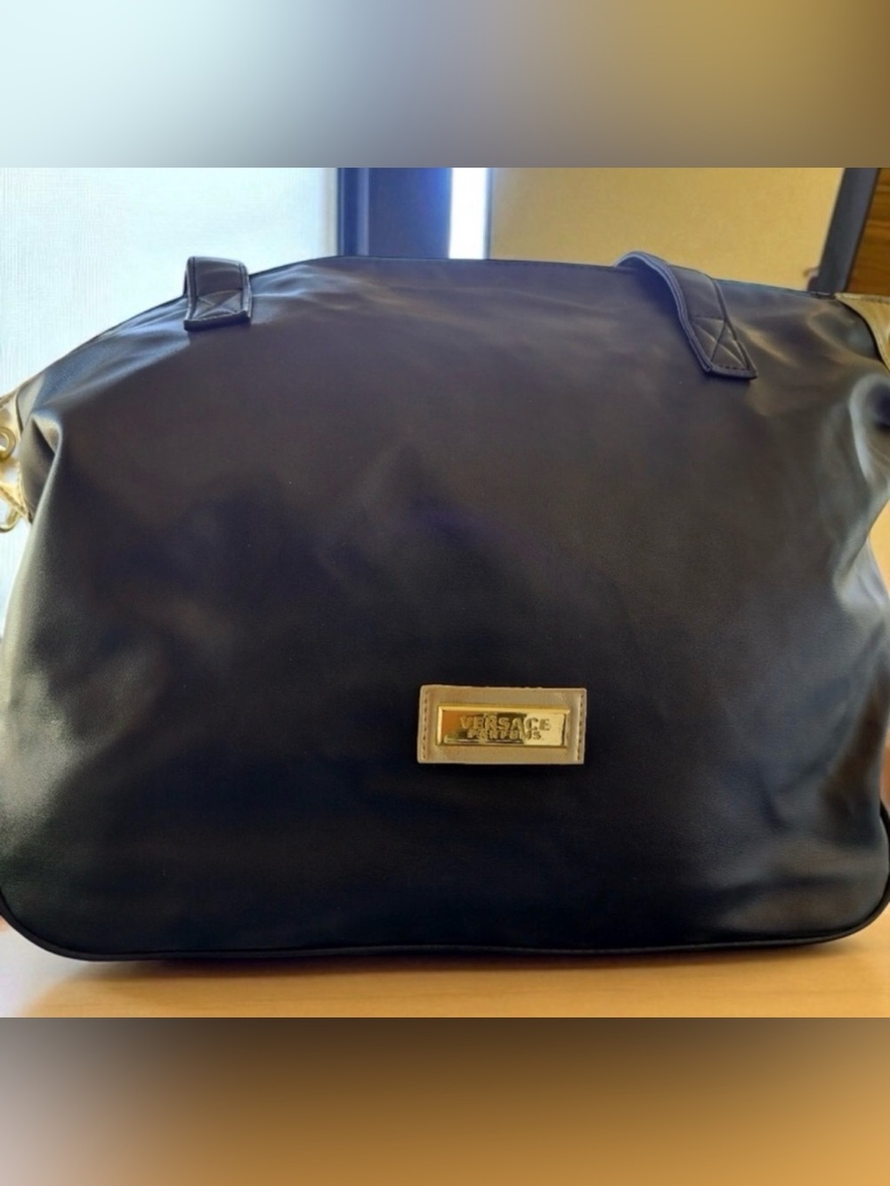 Versace Perfumes Black Tote with Gold Plaque